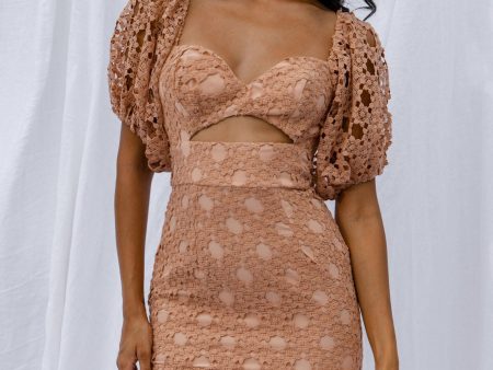 Catch Feelings Sweetheart Neckline Crochet Lace Overlay Dress Mocha Online