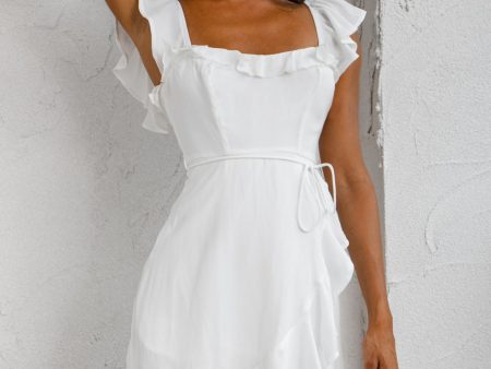 Thinkin  Bout You Ruffle Trim Waist-Tie Dress White Discount