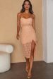 First Kiss Strappy Back Lace Overlay Knee Length Split Dress Peach Online Sale