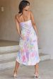 Well Versed Pleated Bust Front Split Dress Watercolor Print Pink Sage Online Hot Sale