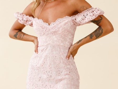 Costa Mesa Puff Sleeve Lace Overlay Dress Pink Online Hot Sale