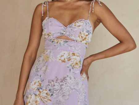 Catch Feelings Tied Shoulder Sweetheart Neckline Dress Floral Print Lilac Online Hot Sale