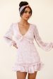 Amarantha Sheer Balloon Sleeve Frill Trim Dress Floral Print Pink Hot on Sale