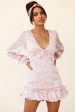 Amarantha Sheer Balloon Sleeve Frill Trim Dress Floral Print Pink Hot on Sale