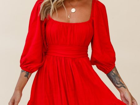 Abby Off-Shoulder Tie-Up Back Dress Red Discount