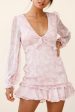 Amarantha Sheer Balloon Sleeve Frill Trim Dress Floral Print Pink Hot on Sale