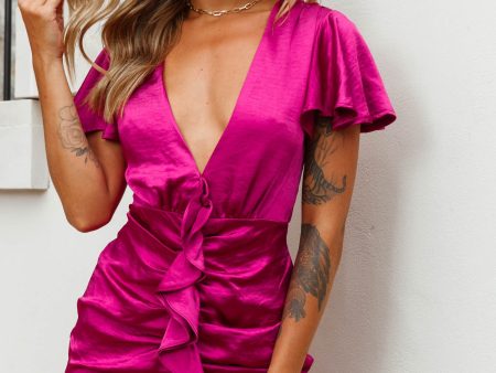 Cherish The Moment Ruched Ruffle Dress Plum For Discount