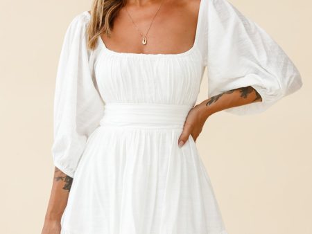 Abby Off-Shoulder Tie-Up Back Dress White on Sale