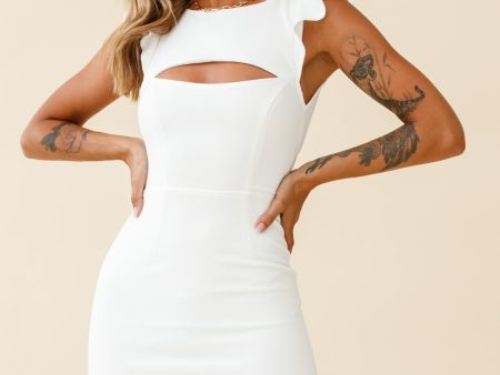 Dinner At 8 Cut-Out Bust Ruffle Shoulder Dress White For Discount