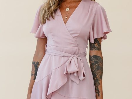 Cami Angel Sleeve Faux Wrap Dress Blush Sale