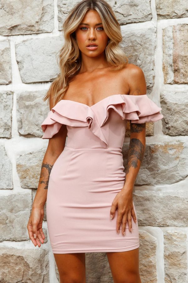 Rossi Off-Shoulder Double Ruffle Dress Blush on Sale