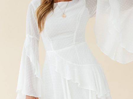 Carlini Flared Sleeve Boat Neckline Dress White Fashion