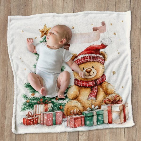 Christmas Teddy Bear - Personalised Extra Soft Luxury Baby Blanket - 75cm x 75cm For Cheap