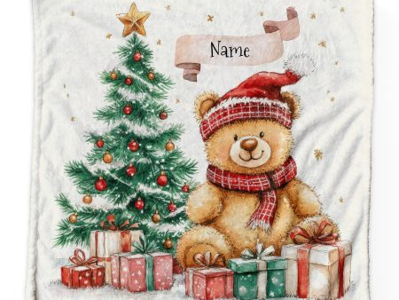 Christmas Teddy Bear - Personalised Extra Soft Luxury Baby Blanket - 75cm x 75cm For Cheap