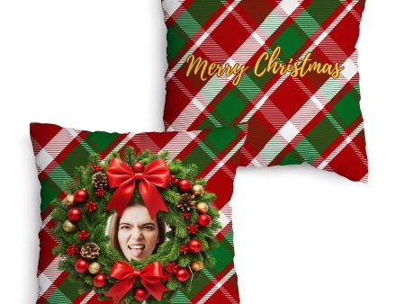 Christmas Wreath - 1 Photo - Personalised Cushion - Two Sizes on Sale