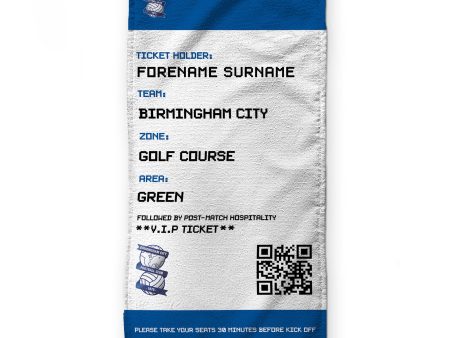 Birmingham City - Ticket - Name and Number Lightweight, Microfibre Golf Towel - Officially Licenced Hot on Sale