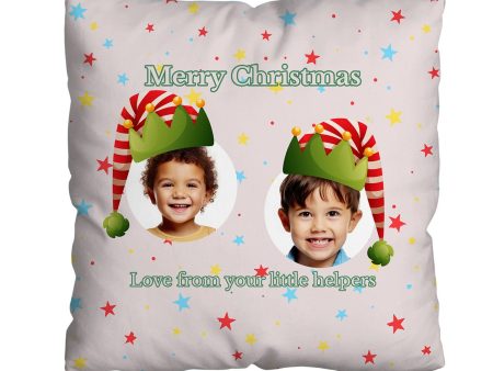 Christmas Little Helpers - 2 Photo - Personalised Cushion - Two Sizes For Discount