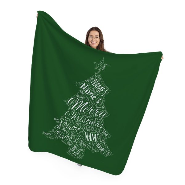 Personalised Christmas Tree Name Collage Fleece Throw Blanket - 4 Designs - Large Size 150cm x 150cm Online