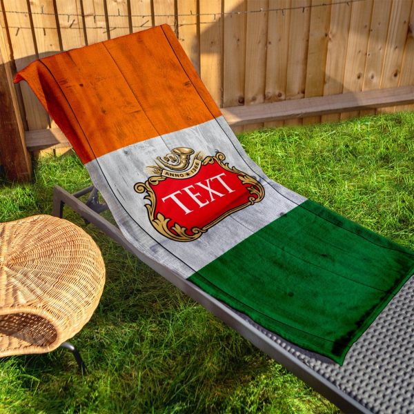 Personalised Lightweight, Microfibre Beach Towel - Wooden - Irish Flag Sale