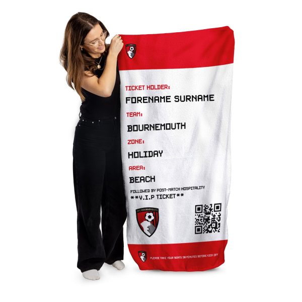 Bournemouth - Ticket Personalised Lightweight, Microfibre Beach Towel - 150cm x 75cm - Officially Licenced Online Hot Sale