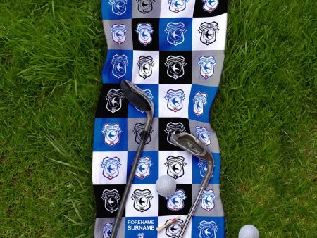 Cardiff City FC - Chequered - Name and Number Lightweight, Microfibre Golf Towel - Officially Licenced on Sale