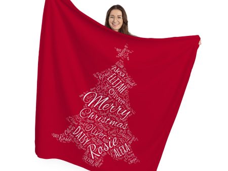 Personalised Christmas Tree Name Collage Fleece Throw Blanket - 4 Designs - Large Size 150cm x 150cm Online