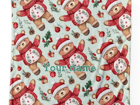 Christmas Teddy Pattern - Personalised Extra Soft Luxury Baby Blanket - 75cm x 75cm Cheap