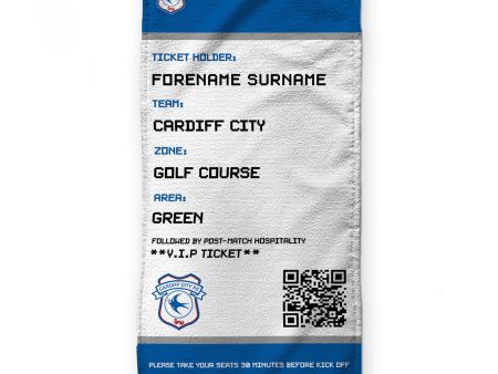 Cardiff City FC - Ticket - Name and Number Lightweight, Microfibre Golf Towel - Officially Licenced For Sale