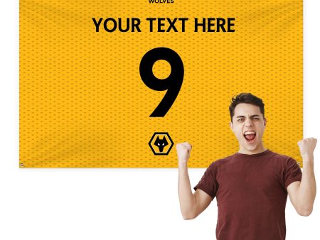 Wolves FC - Personalised Name Number 5ft x 3ft Fabric Banner - Officially Licenced on Sale