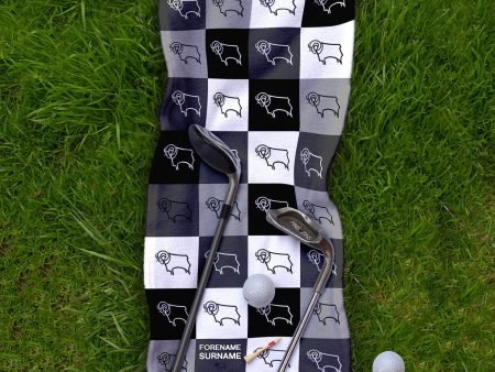 Derby County FC - Chequered - Name and Number Lightweight, Microfibre Golf Towel - Officially Licenced Cheap