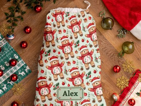 Teddy Pattern - Personalised Santa Sack on Sale