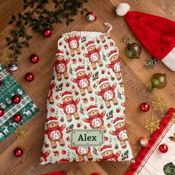 Teddy Pattern - Personalised Santa Sack on Sale