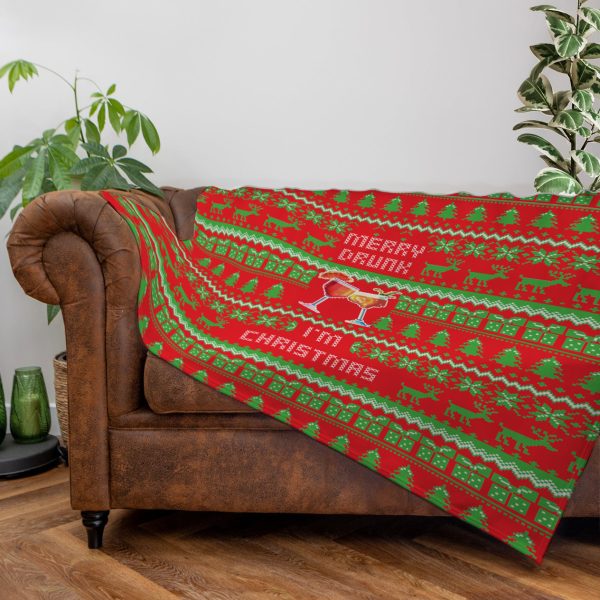 Merry Drunk, I m Christmas - Xmas Jumper - Fleece Blanket on Sale