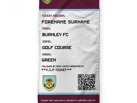 Burnley FC - Ticket - Name and Number Lightweight, Microfibre Golf Towel - Officially Licenced Supply