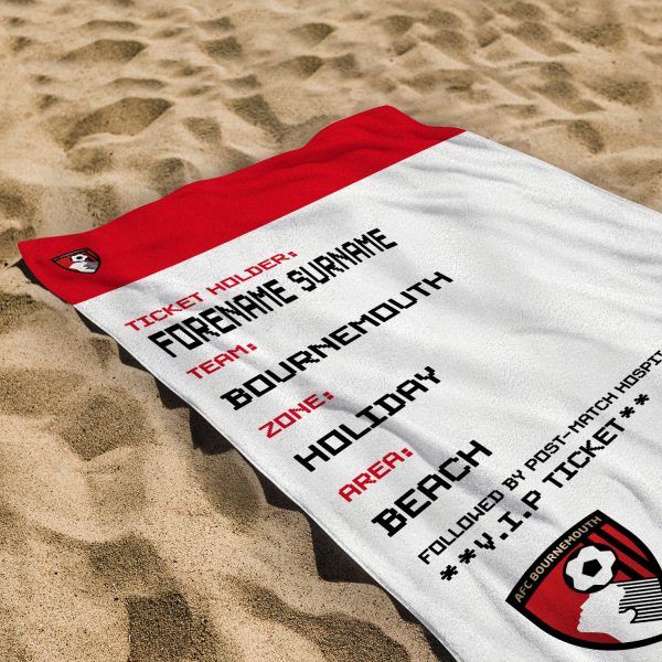 Bournemouth - Ticket Personalised Lightweight, Microfibre Beach Towel - 150cm x 75cm - Officially Licenced Online Hot Sale