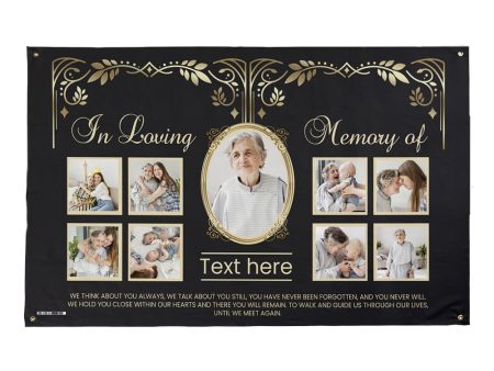 In Loving Memory - Gold & Black - Personalised Photo 5ft x 3ft Fabric Banner Hot on Sale