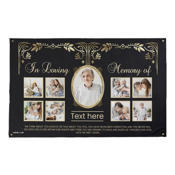 In Loving Memory - Gold & Black - Personalised Photo 5ft x 3ft Fabric Banner Hot on Sale