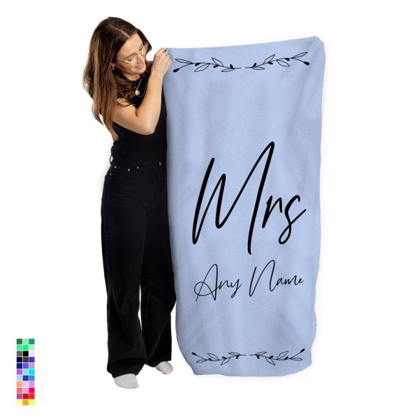 Personalised Lightweight, Microfibre Beach Towel - Customisable Colour and Text - Mr or Mrs For Sale