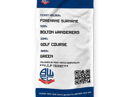 Bolton Wanderers FC - Ticket - Name and Number Lightweight, Microfibre Golf Towel - Officially Licenced Discount