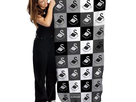 Swansea City AFC Chequered - Personalised Lightweight, Microfibre Beach Towel - 150cm x 75cm - Officially Licenced For Cheap