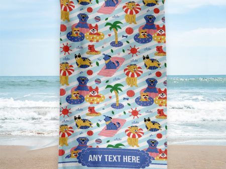 Dog Pool Party Pattern - Personalised Beach Towel - 150CM X 75CM Online Sale