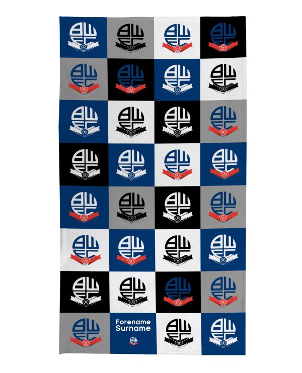 Bolton Wanderers Chequered - Personalised Beach Lightweight, Microfibre Towel - 150cm x 75cm - Officially Licenced For Sale