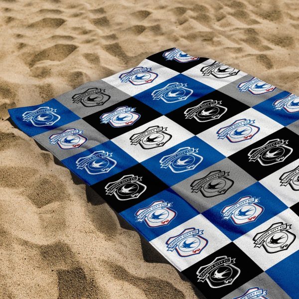 Cardiff City FC Chequered - Personalised Beach Towel - 150cm x 75cm - Officially Licenced Online Hot Sale