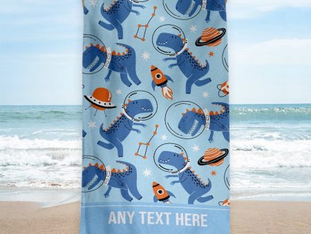 Space Dino Pattern - Personalised Beach Towel - 150CM X 75CM For Sale