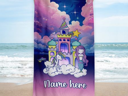 Mermaid Fairy Castle - Personalised Beach Towel - 150CM X 75CM on Sale