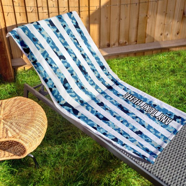 Blue Camo Stripe - Personalised Beach Towel - 150CM X 75CM Cheap