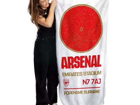 Arsenal FC Map White Beach Towel - 150cm x 75cm - Officially Licenced Online