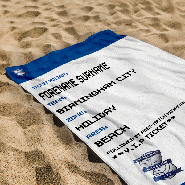 Birmingham City FC - Ticket Personalised Lightweight, Microfibre Beach Towel - 150cm x 75cm - Officially Licenced For Sale