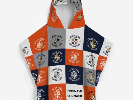 Luton Town FC - Chequered Kids Hooded Lightweight, Microfibre Towel - Officially Licenced For Discount