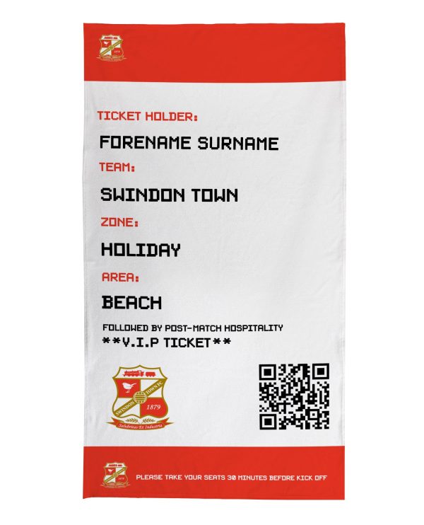 Swindon Town - Ticket Personalised Lightweight, Microfibre Beach Towel - 150cm x 75cm - Officially Licenced Online